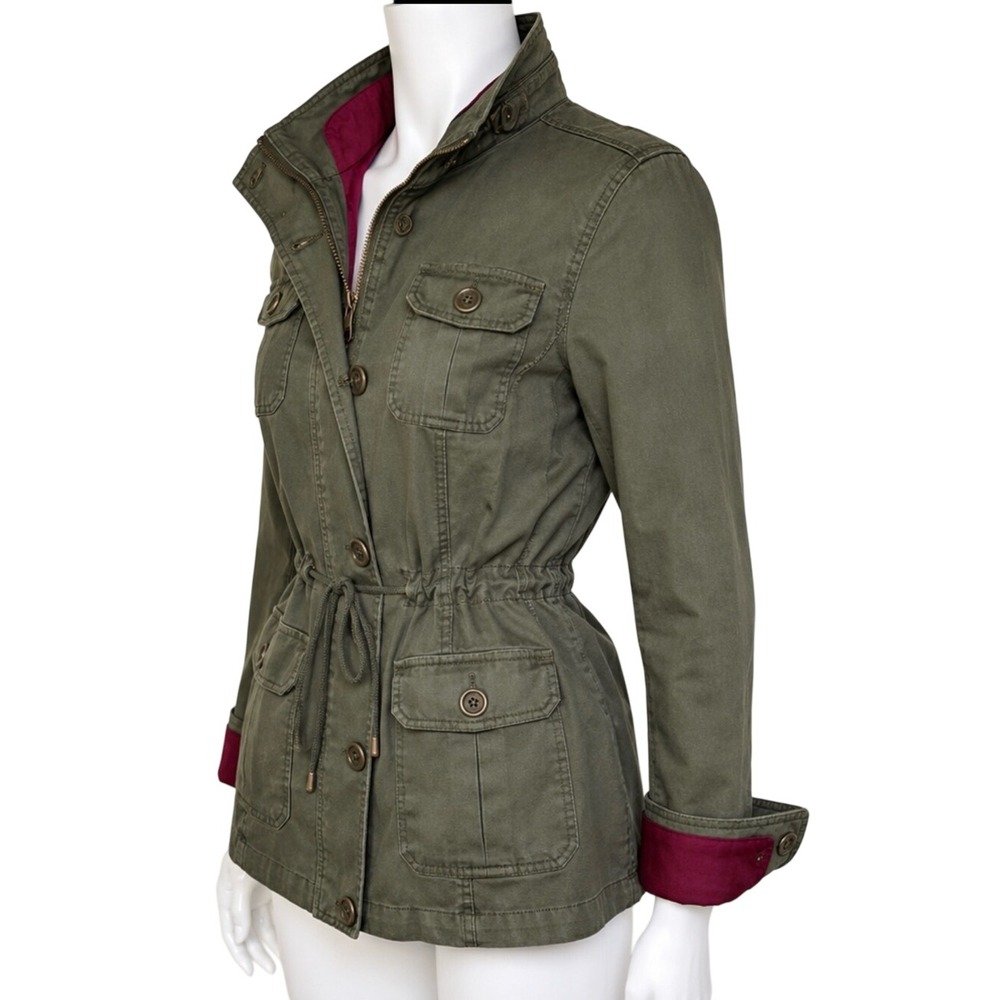 EDDIE BAUER Military Field Utility Jacket Olive Burgundy Lined | Women's Size S